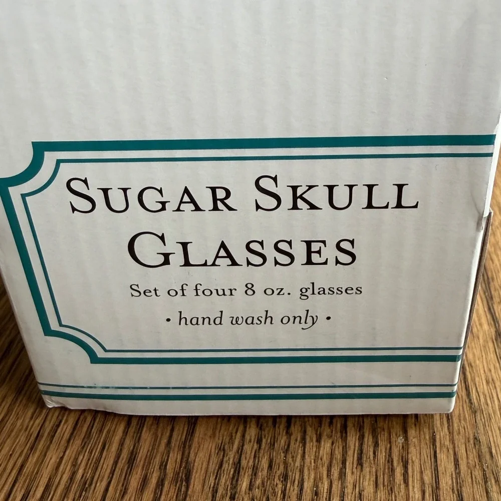 Paper Source Sugar Skull Glasses Set of Four 8 oz Dia de los Muertos Tumbler New